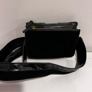 Anthropologie Black Suede Faux Leather Crossbody Belt Bag Convertible